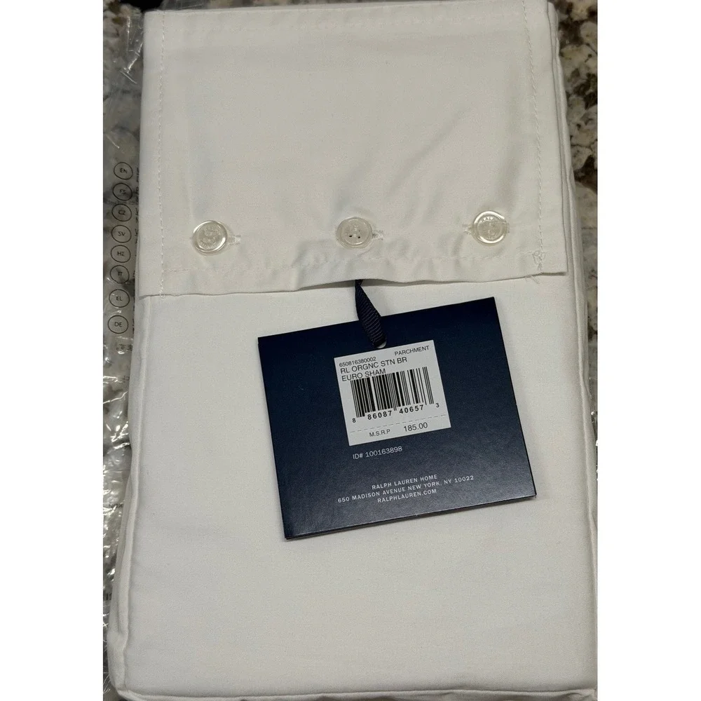 Ralph Lauren Home Organic Cotton Euro Sham Pillow Case Parchment‎ Button Closure
